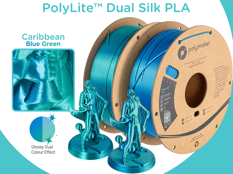 PolyLite PLA Dual Silk Caribbean Sea Blue-Green 1000g Polymaker